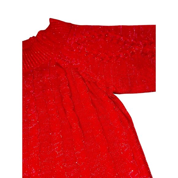 Red‎ Ashley Stewart Sparkly Plus Size 18/20 Cable Knit Sweater Gold Shimmer Cute - Picture 3 of 7